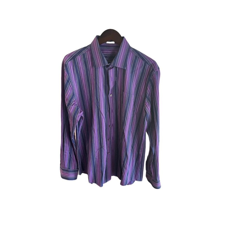 Mens Button-down long sleeve Bugatchi shirt Purple Cotton XL